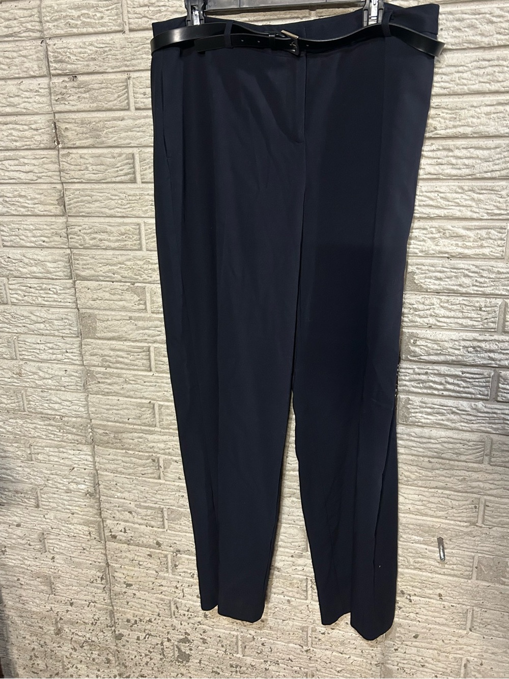 NWT Evan Picone Navy Straight-Leg Dress Pants with Belt Stretch Belt Peeling